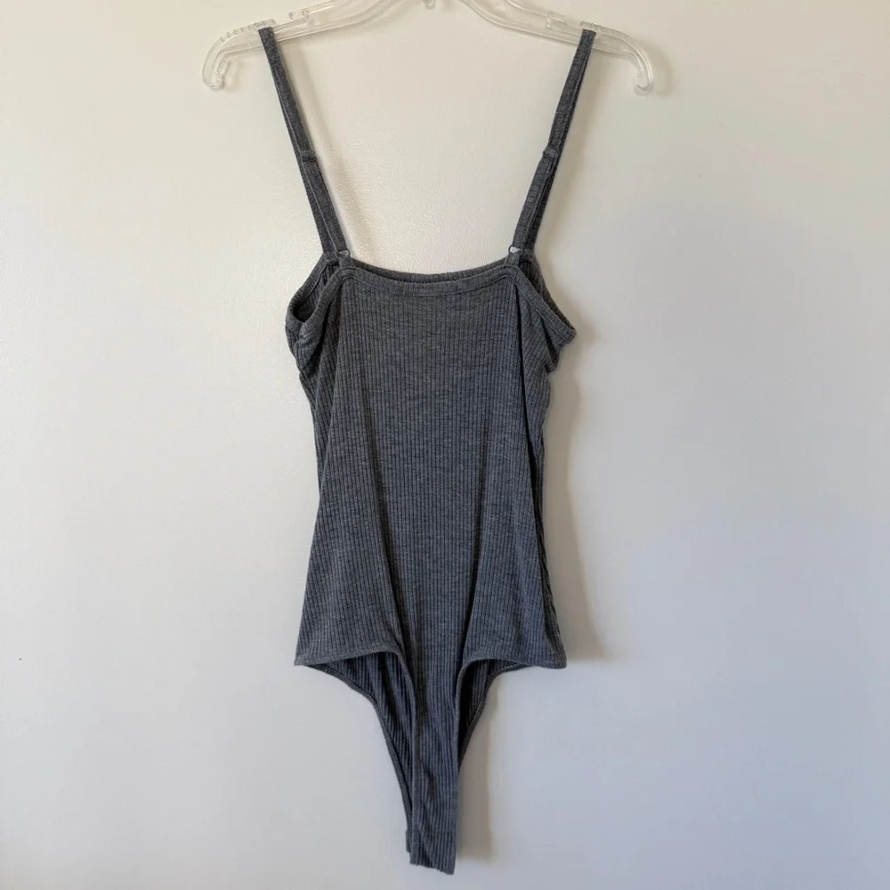 Heather Gray Ribbed Cami Tank Bodysuit - Picture 4 of 8
